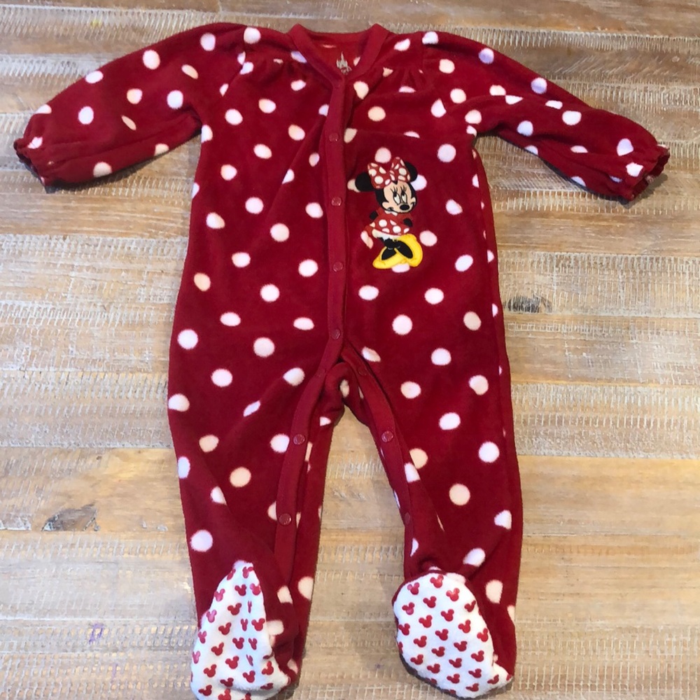 Disney Parks Red Minnie Mouse Footies PJ's 18M